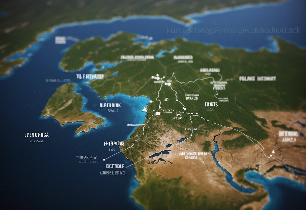 Alaska and Russia connected by a land bridge across the Bering Strait