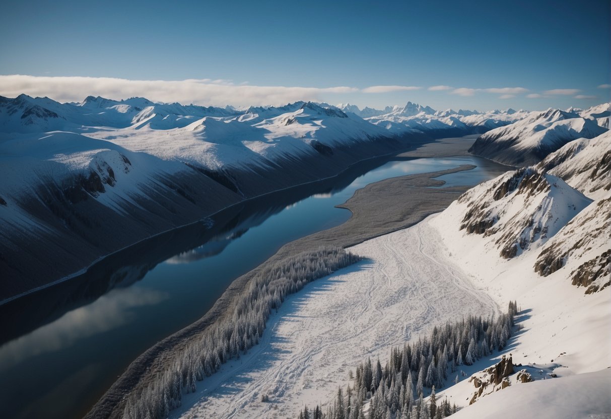 Alaska's vast wilderness stretches for miles, with untouched landscapes of mountains, forests, and icy tundras