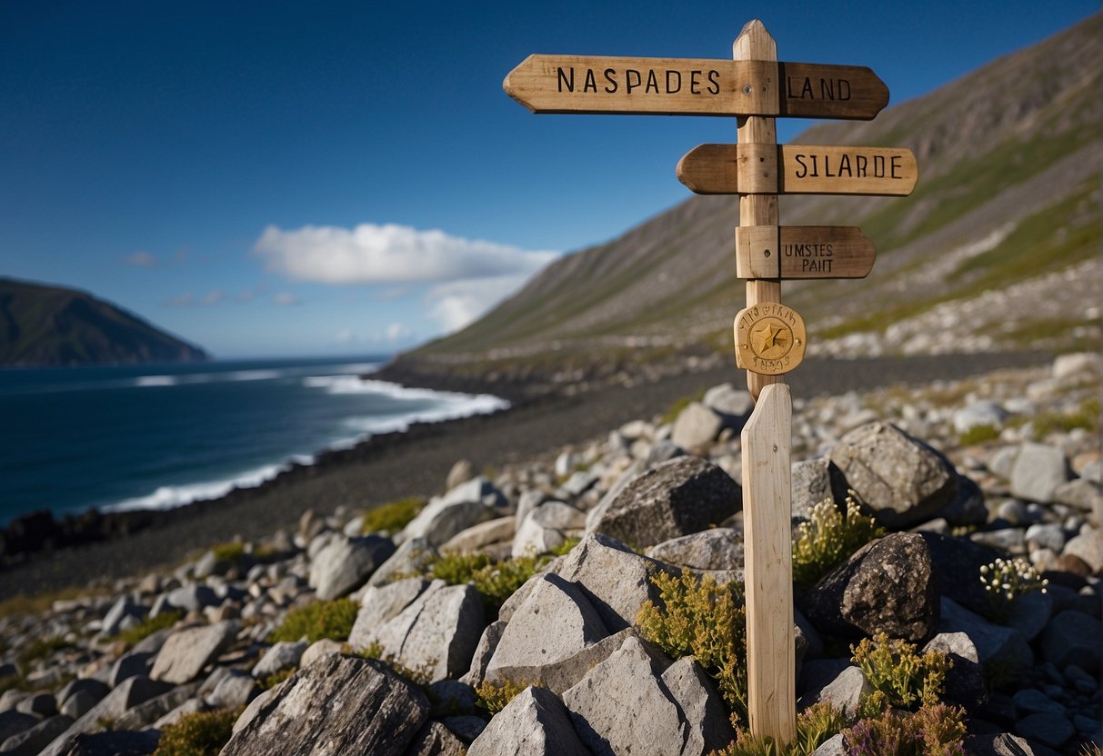 Alaska's easternmost point, on Little Diomede Island, with the international dateline in the background