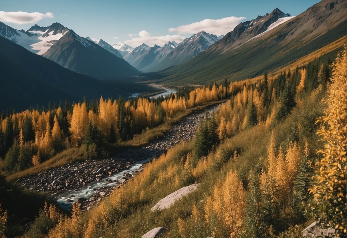 A panoramic view of Alaskan mountains with abundant gold deposits