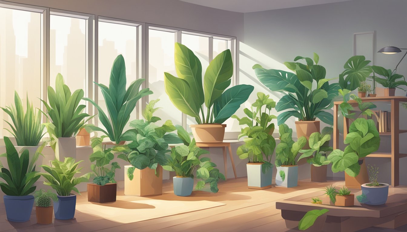A variety of houseplants are placed in a room with various VOC-emitting objects to test their effectiveness in absorbing VOCs