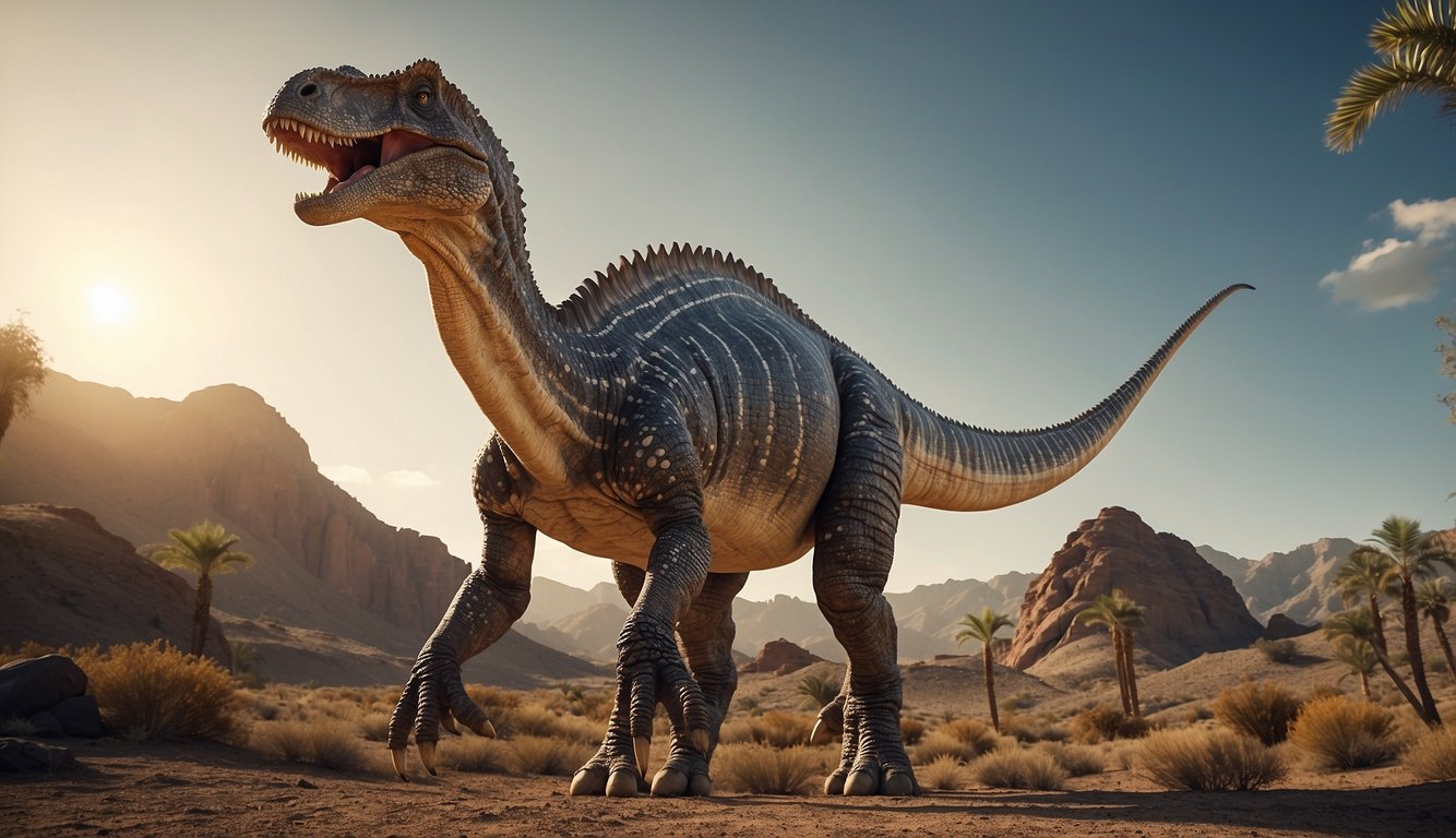 Amargasaurus stands tall, with a long neck adorned with spiky protrusions.

Scientists observe and discuss its unique features