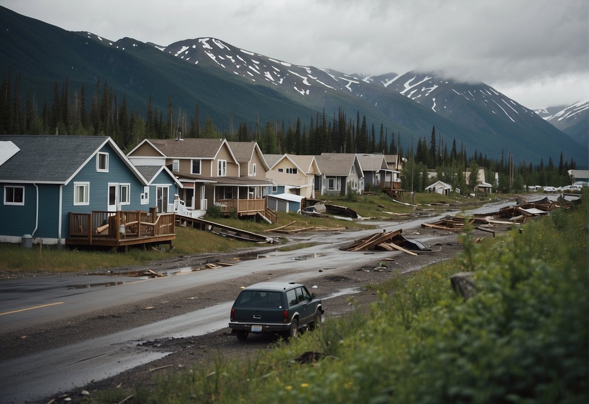 Alaskan communities impacted by hurricane, with damaged infrastructure and displaced residents