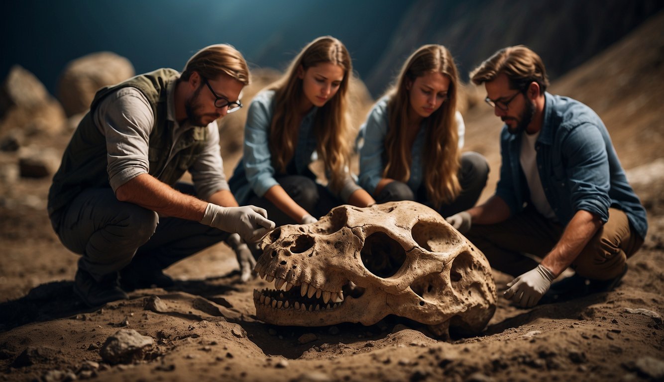 A team of scientists carefully excavates the fossilized remains of a Gorgonopsid, a saber-toothed predator from the Permian period.

They study its massive skull and sharp teeth, uncovering clues about its prehistoric existence