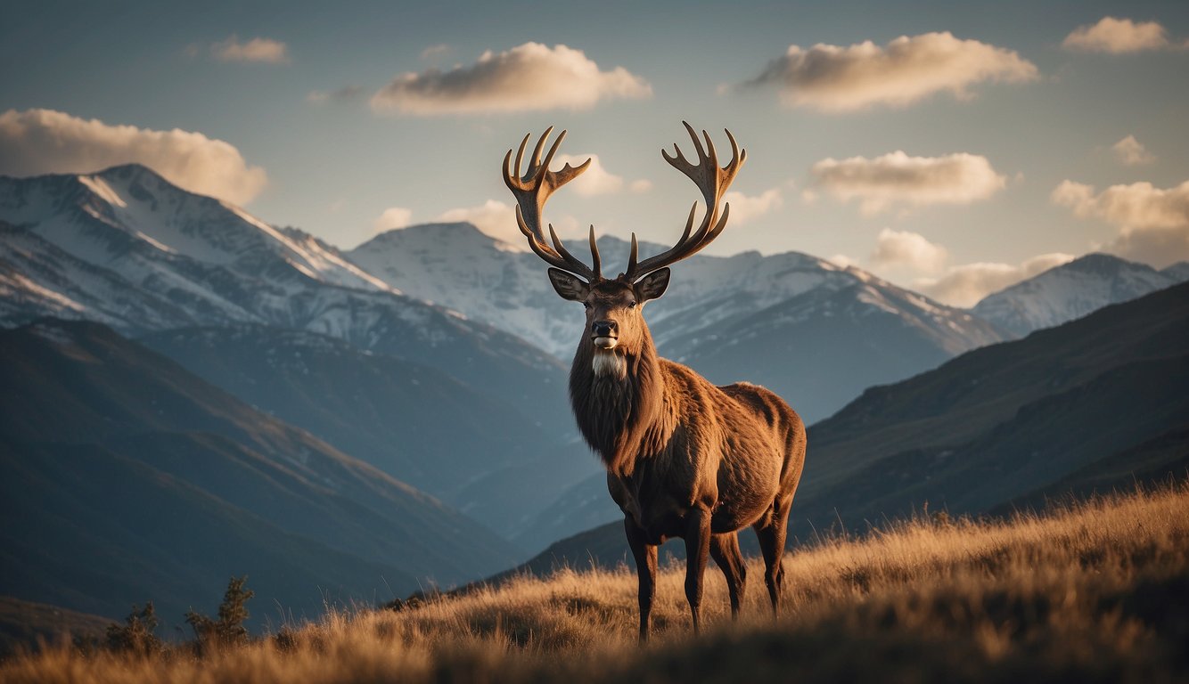 A Megaloceros stands tall, its grand stature dominating the landscape.

Its spectacular antlers reach towards the sky, a majestic sight to behold