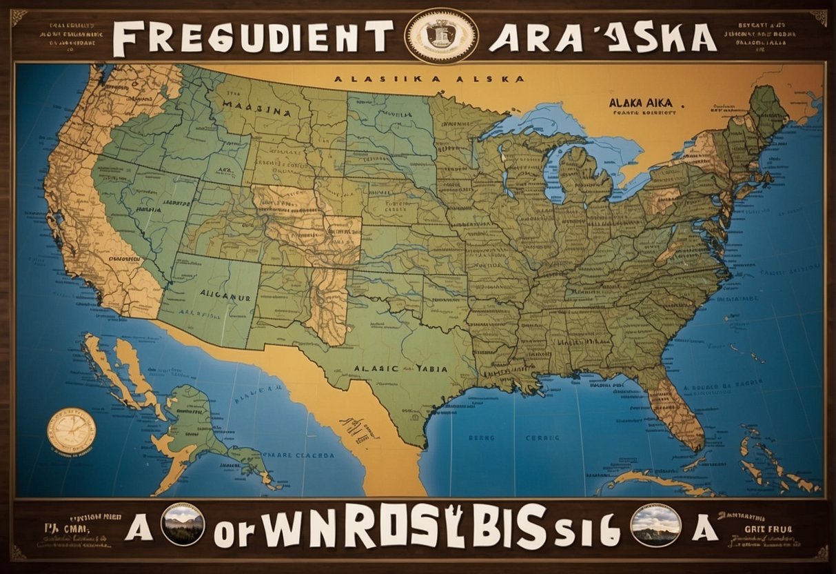 A large map of Alaska dominates the background, with the words "Frequently Asked Questions: Why is Alaska so big?" prominently displayed in bold lettering