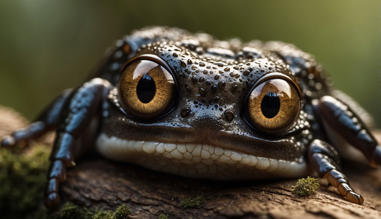 Seymouria's body: stout, with sturdy legs and webbed feet.

Its head is broad with large eyes and a wide mouth. Its skin is smooth and sleek, with a mottled pattern of dark and light colors