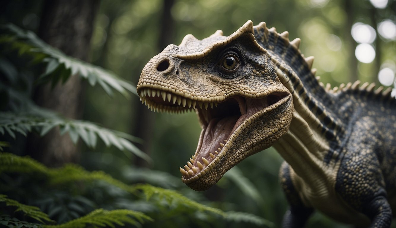 A Pachycephalosaurus stands tall, its thick skull prominent.

Surrounding foliage and other prehistoric creatures add to the ancient and mysterious atmosphere
