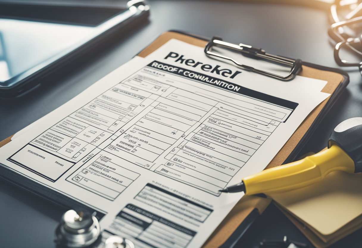 A checklist with items such as "roof condition," "plumbing," and "electrical systems" displayed on a clipboard