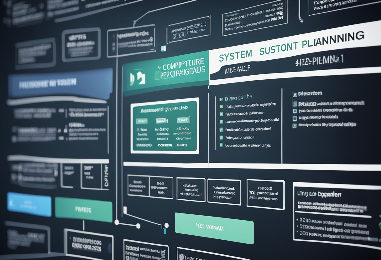 "Assessment of current system 'Planning future upgrades: What should you consider?'" - A computer screen displaying a flowchart of system components and a list of potential upgrades