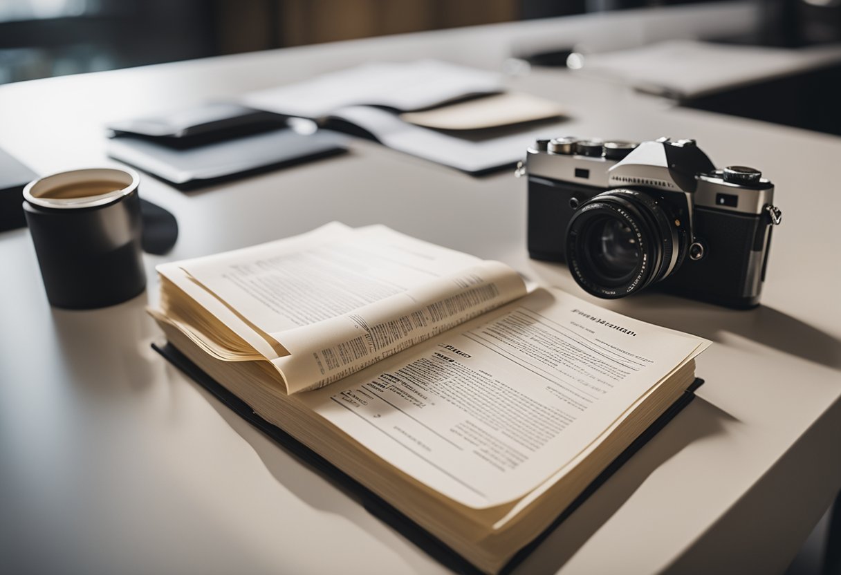 Important documents and information laid out on a desk for a sale