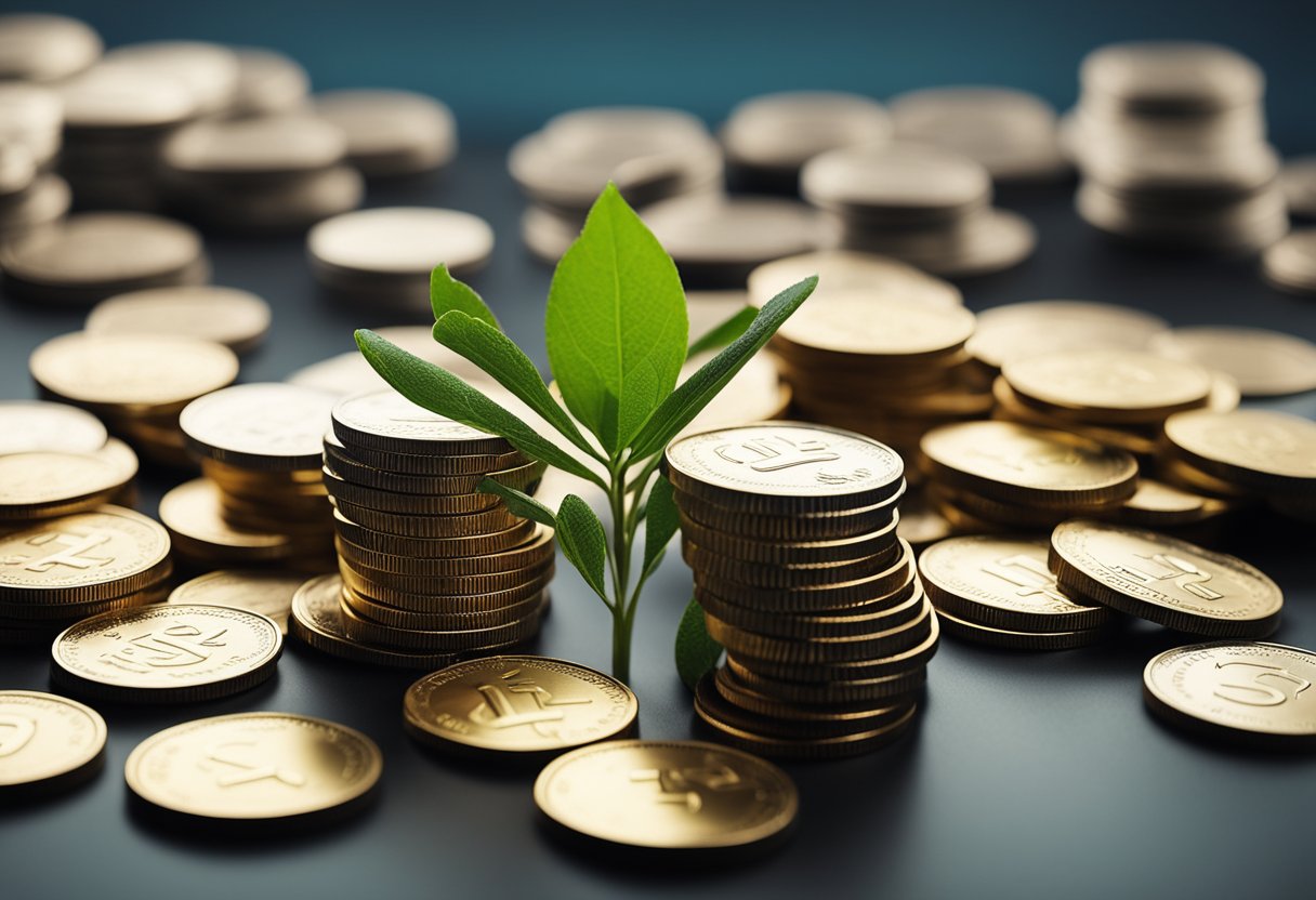 A stack of coins and a growing plant, symbolizing long-term growth and smart investment choices for the future