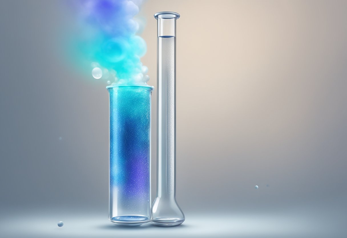 A bubbling test tube of ozonated magnesium releasing gas and changing color