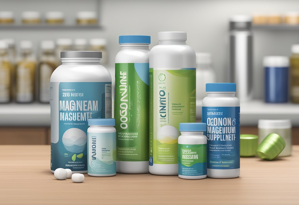 A bottle of ozonated magnesium supplement stands next to other supplements for comparison