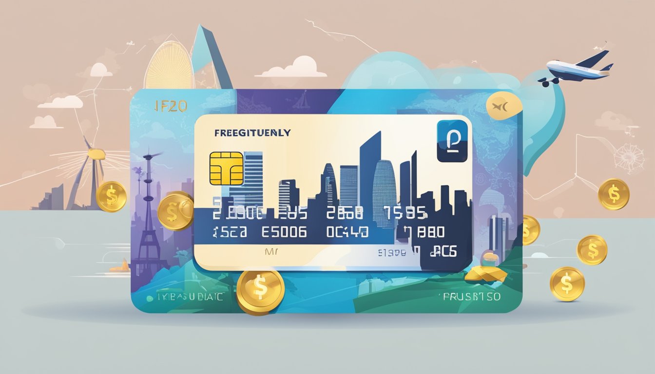A credit card with "Frequently Asked Questions" text surrounded by Singapore landmarks and currency symbols