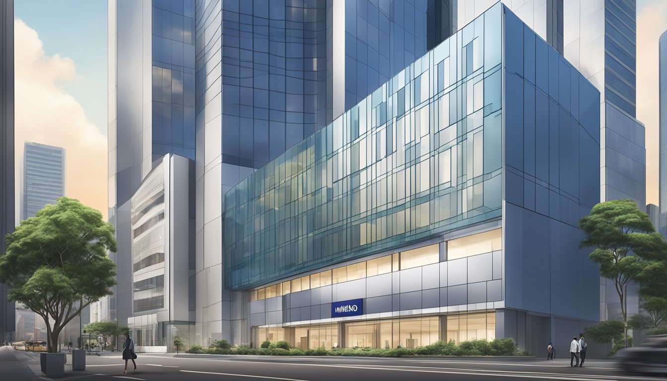 Mizuho Bank's logo prominently displayed on a sleek and modern building in the bustling city of Singapore