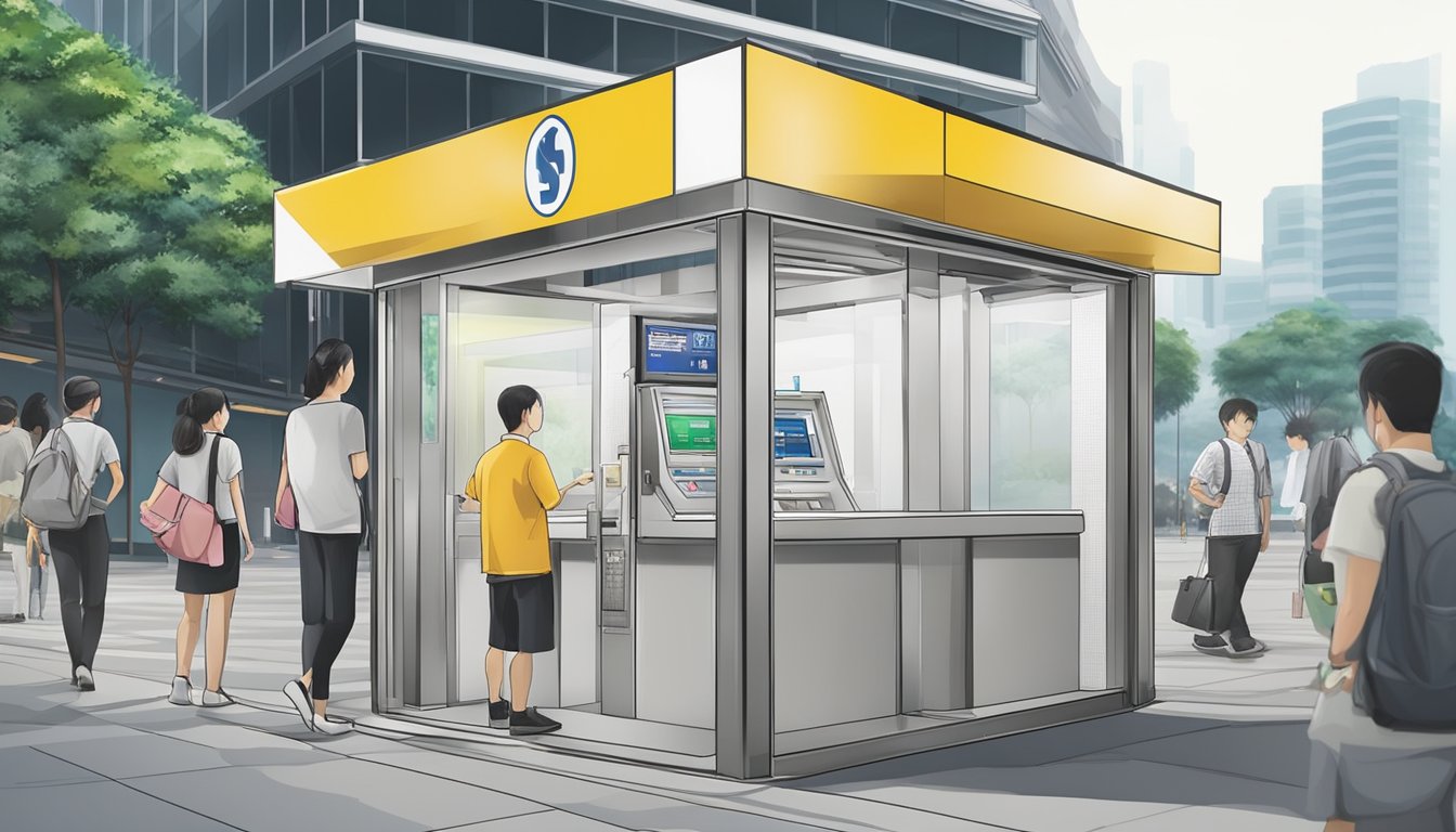 A money changer booth at Woodlands MRT, Singapore, with clear safety regulations displayed and a secure transaction process in place