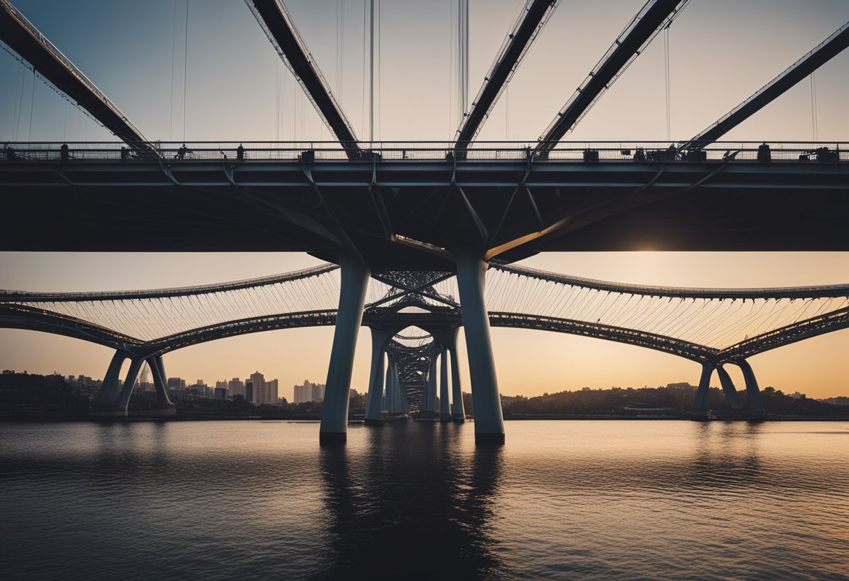 Bridges as Cultural Icons: Celebrating Their Architectural Splendour and Ingenious Design - A network of bridges spans a river, showcasing architectural beauty and engineering marvels, symbolizing connectivity and serving as cultural icons