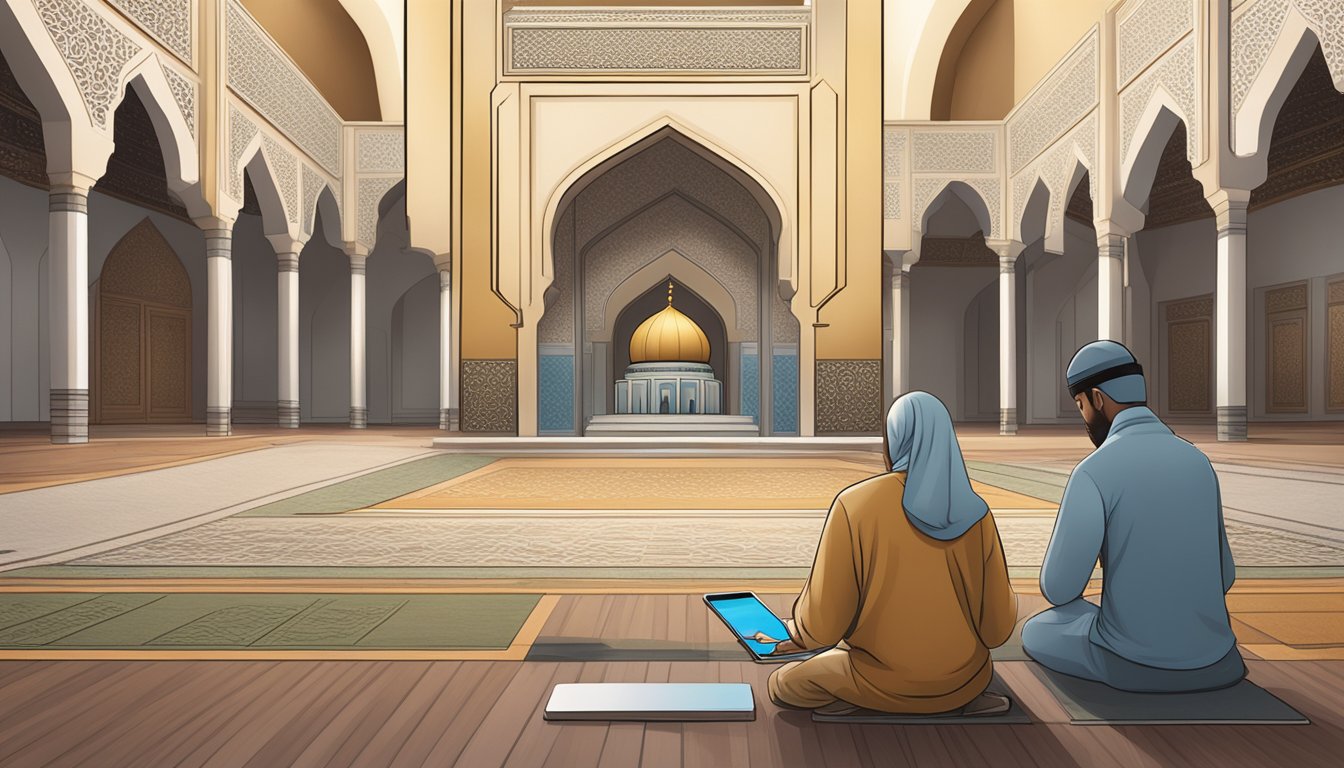 A person using a smartphone to book a prayer session at a mosque through the Muis Singapore website