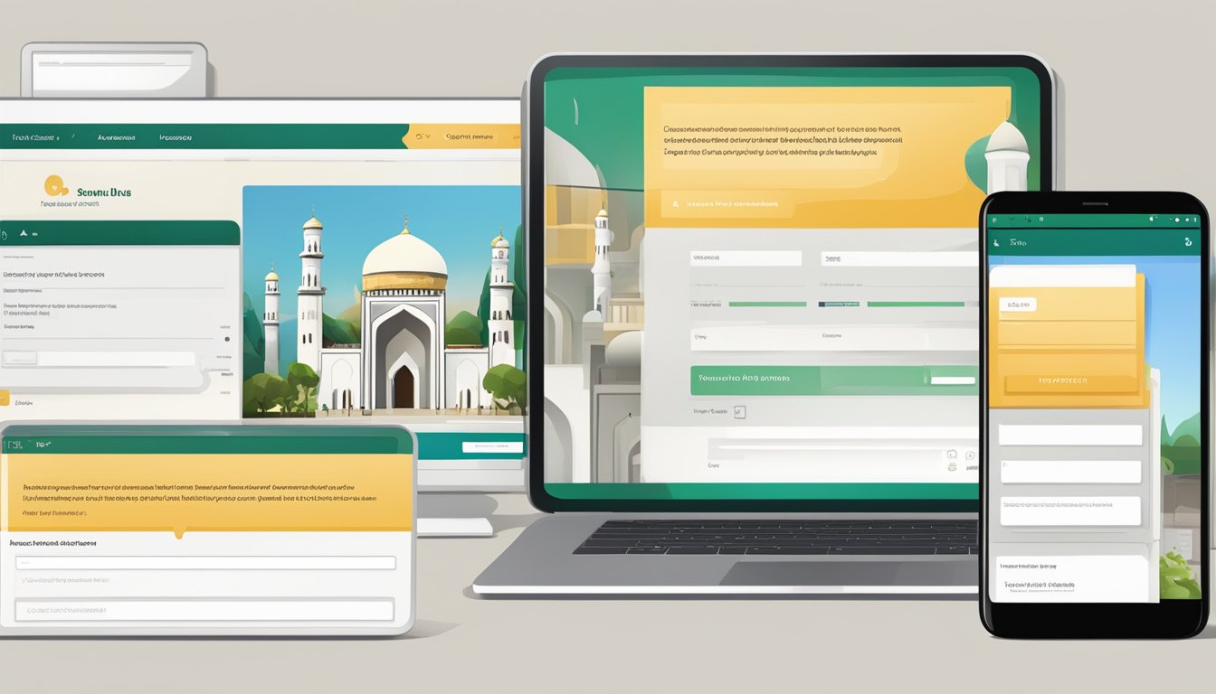 A computer screen displaying a mosque website with a booking form and FAQs section