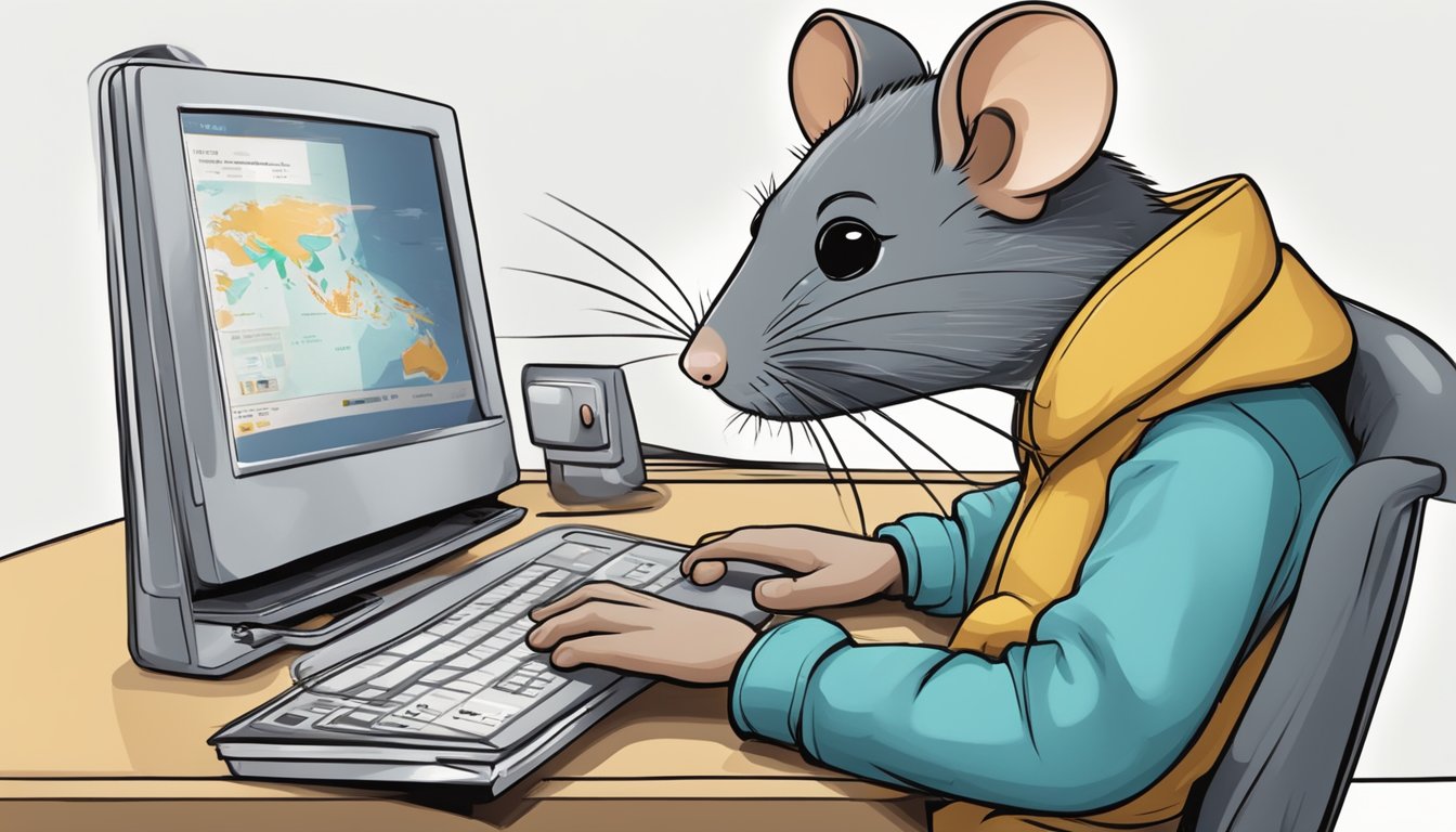 A mouse is seen using a computer to book a flight to Singapore