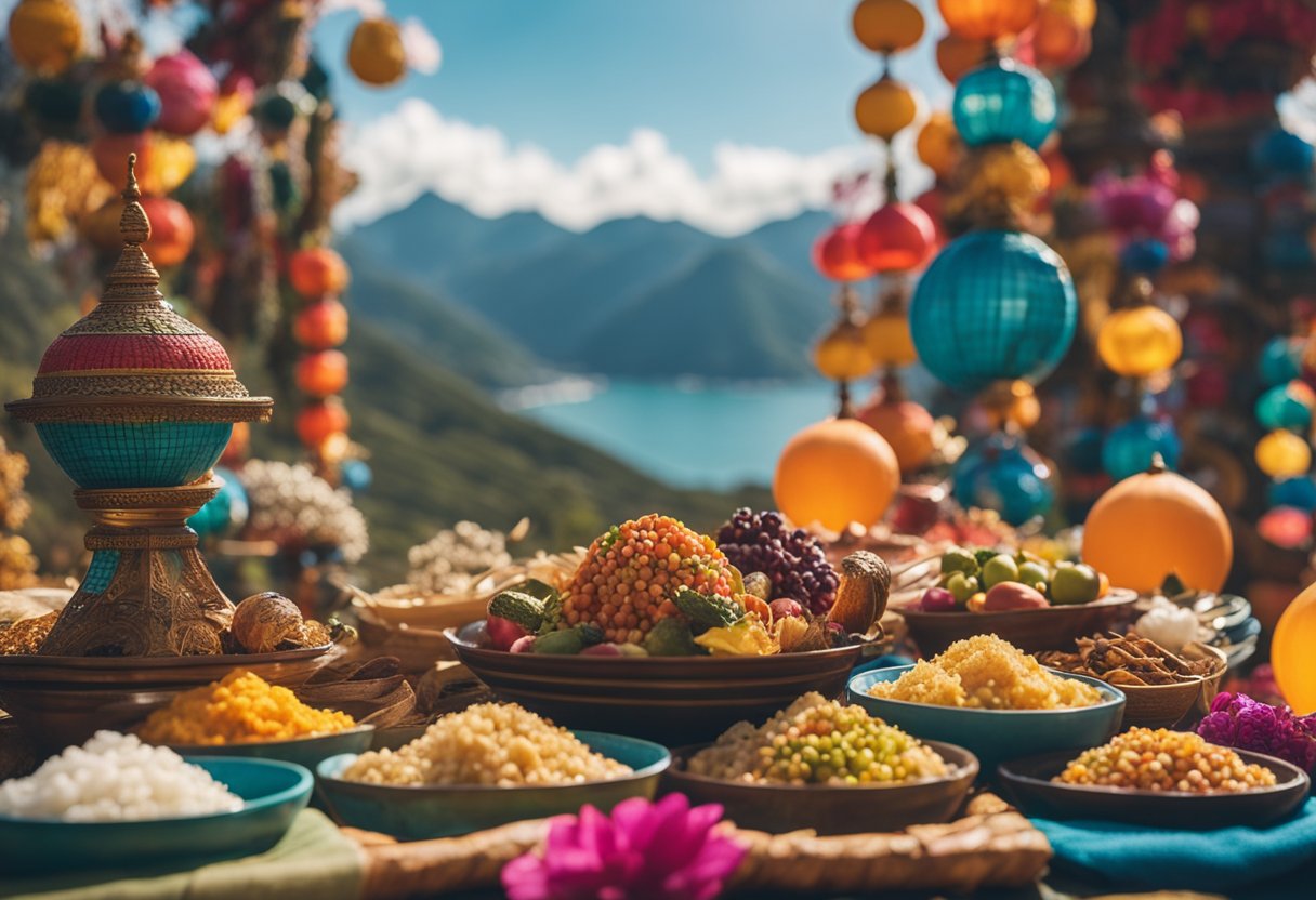 The Cultural Festivals at the Edge of the World: A Guide to Remote Celebrations - A colorful array of traditional and modern festival elements blend together against a backdrop of natural beauty at the edge of the world