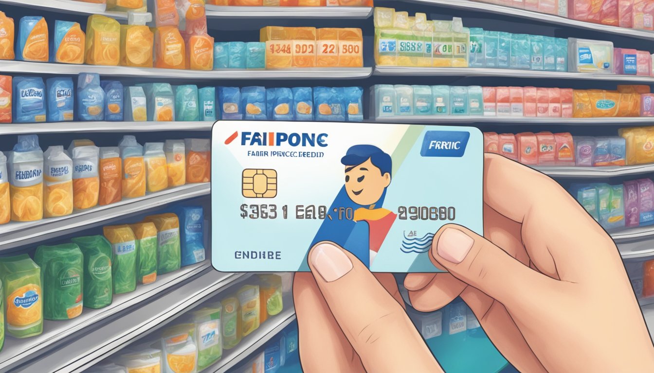 A hand swipes a NTUC FairPrice credit card to earn and redeem Linkpoints at a Singaporean store