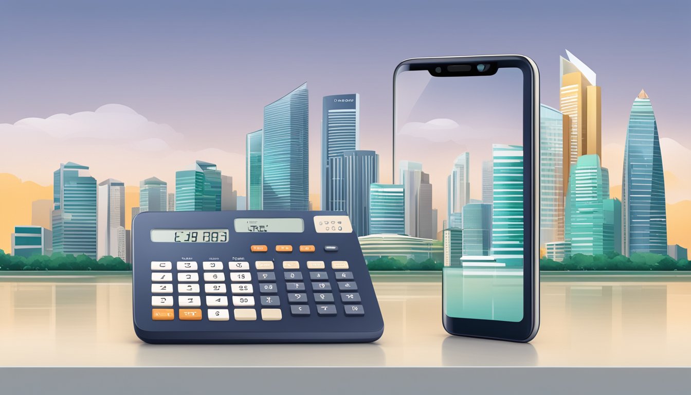 A calculator displaying the ocbc 360 account with the Singapore skyline in the background