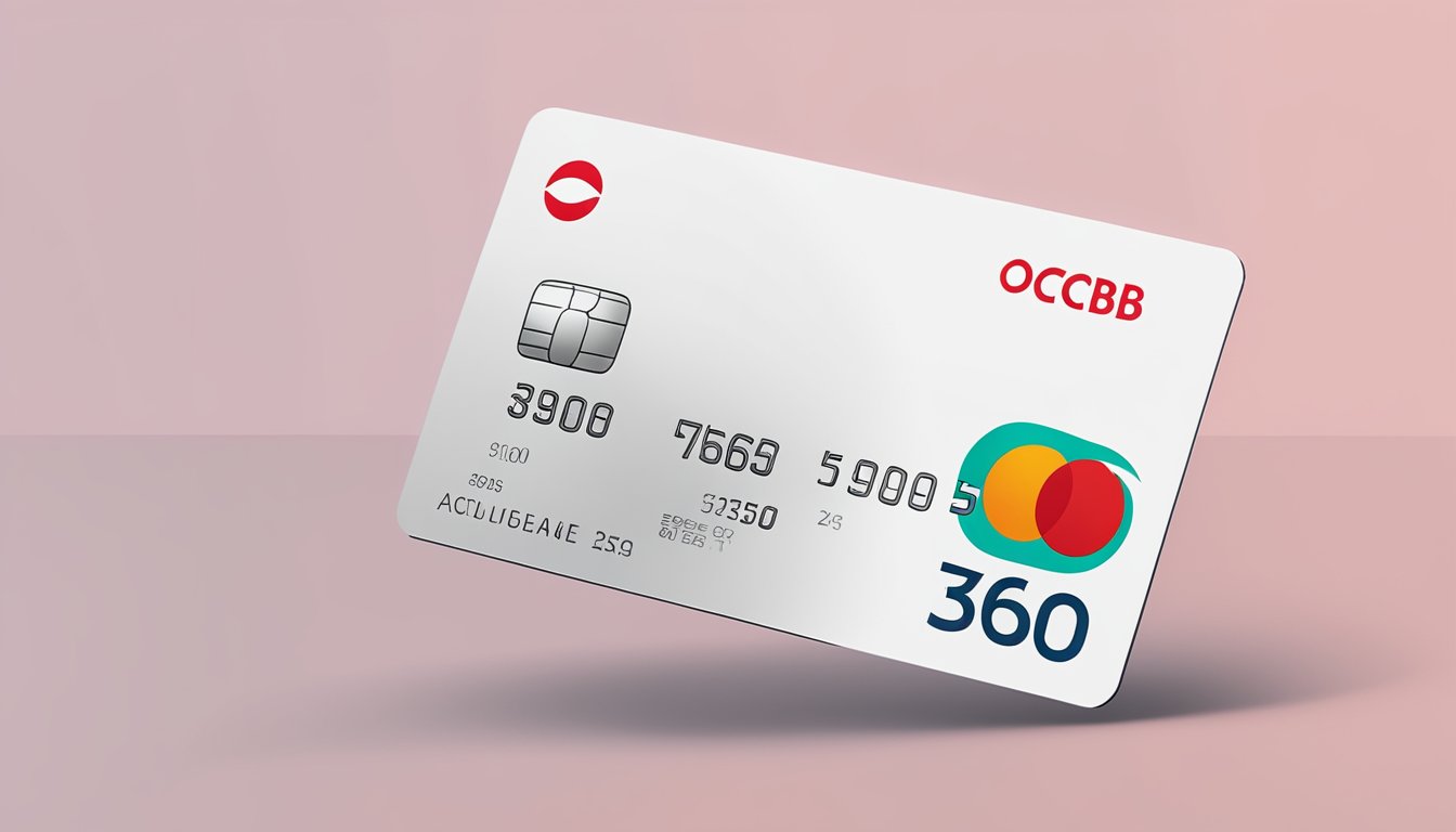 The OCBC 360 Account features a sleek, modern debit card with the iconic OCBC logo prominently displayed. The card is set against a clean, minimalist background, highlighting its importance