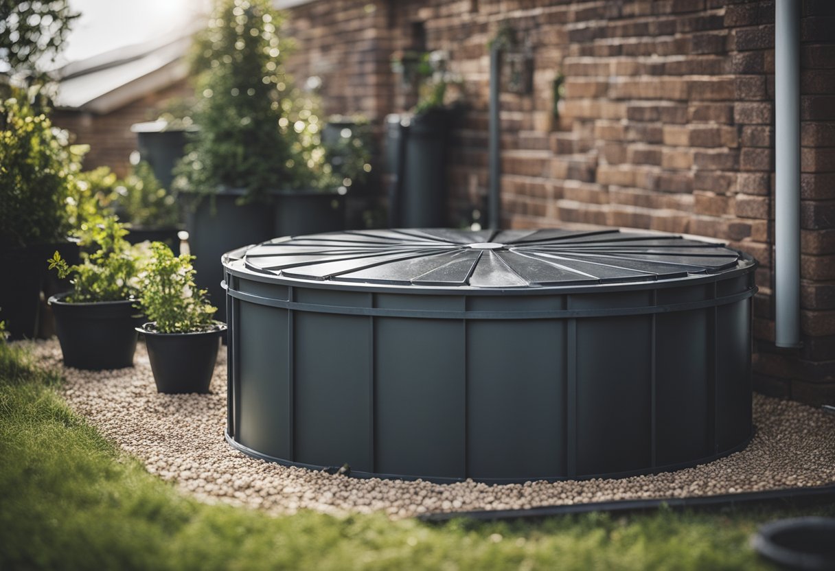 A rainwater collection system being set up, saving water and money