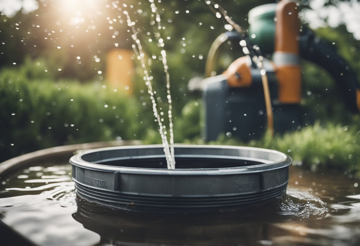 A rainwater collector is set up, saving water and money