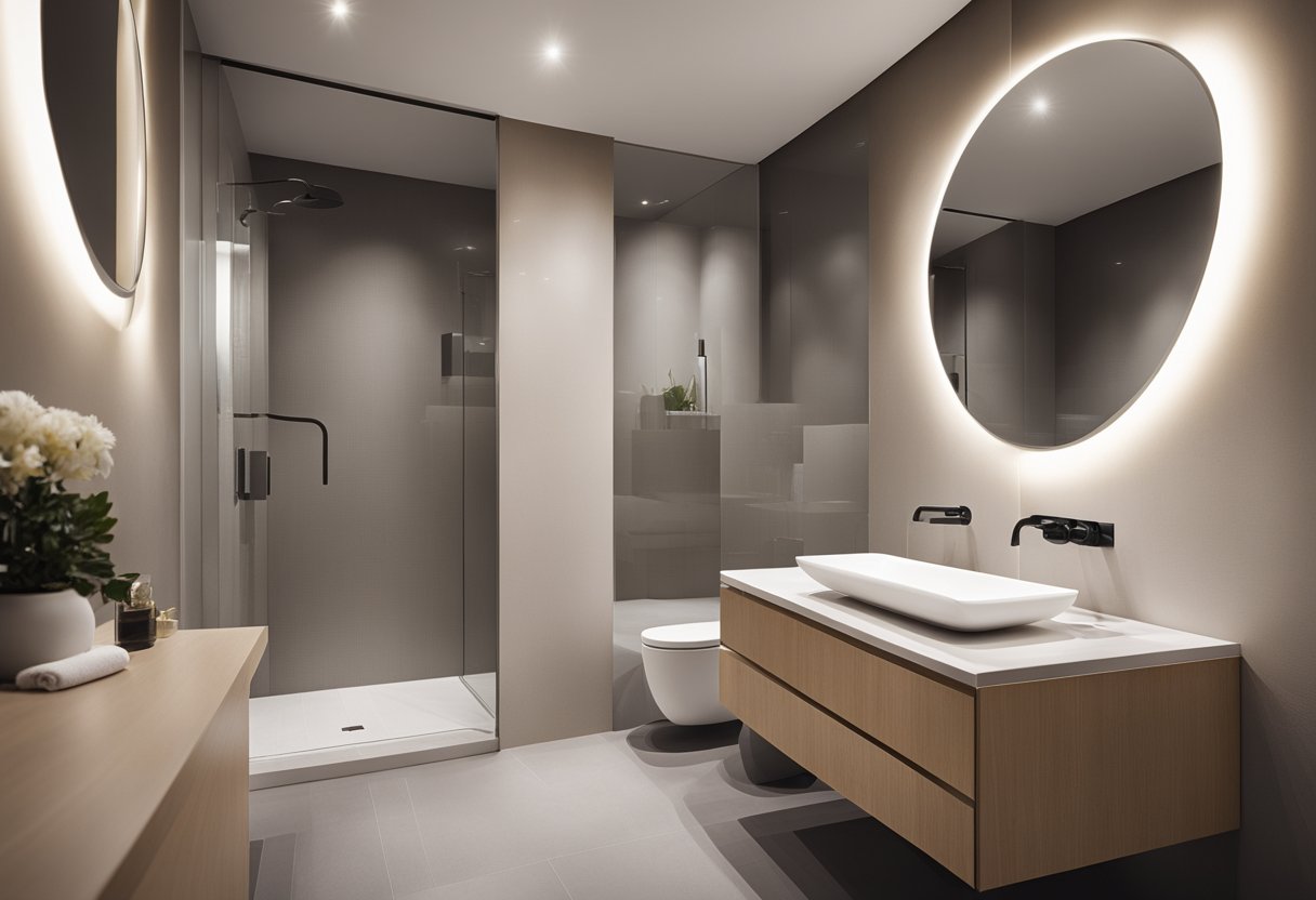 A bathroom being renovated with modern fixtures and a clean, minimalist design