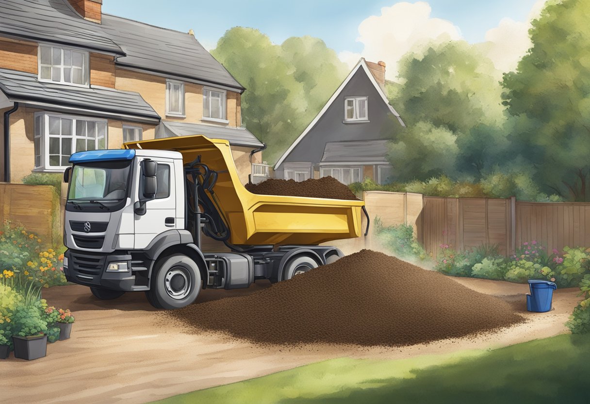 Garden soil being dumped into a skip