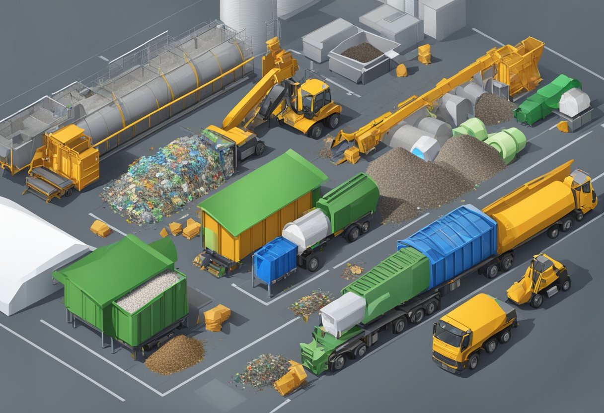 A modern waste management facility with advanced technology sorting and processing various types of waste materials