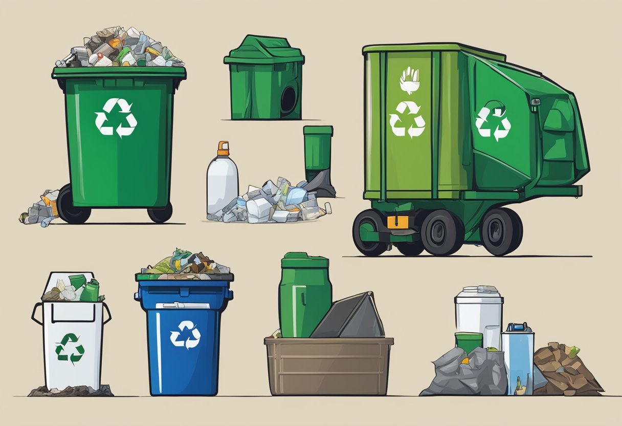 Various waste types (e.g. organic, recyclable, hazardous) are separated and disposed of using appropriate methods (e.g. composting, recycling, incineration)