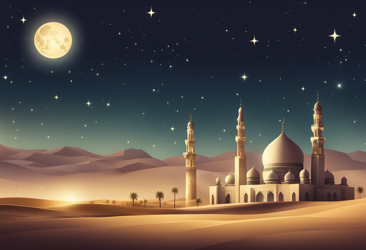 The night of Shab e Barat in 2024 in Qatar, the sky is filled with twinkling stars and the moon shines brightly, casting a soft glow over the desert landscape