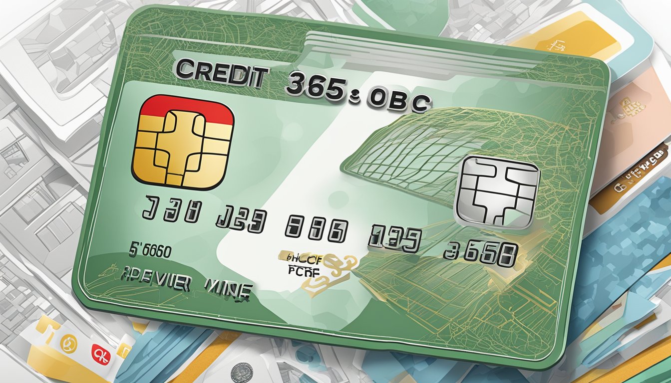 A credit card with "OCBC 365" logo surrounded by various fee-related symbols and a prominent "waiver" sign in the background