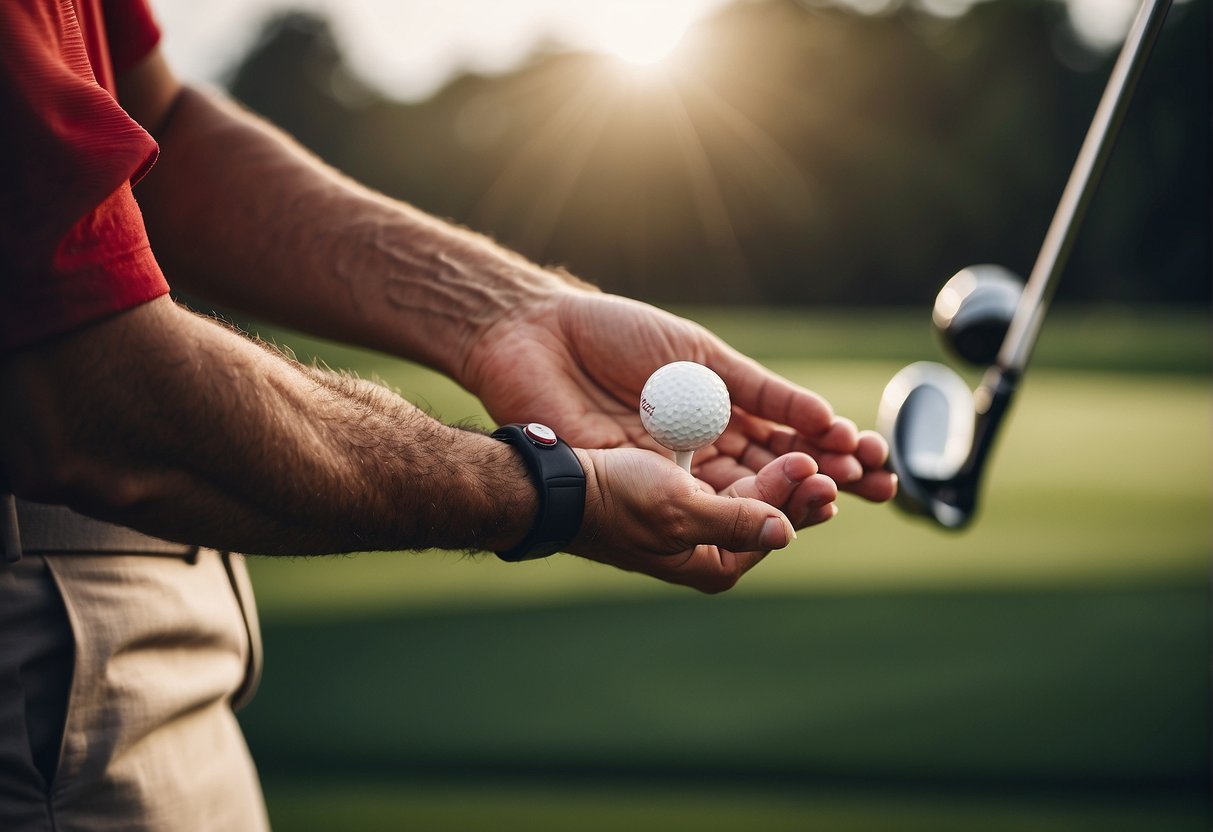 A golfer's hand gripping a club tightly, with a red, raised blister forming on the palm