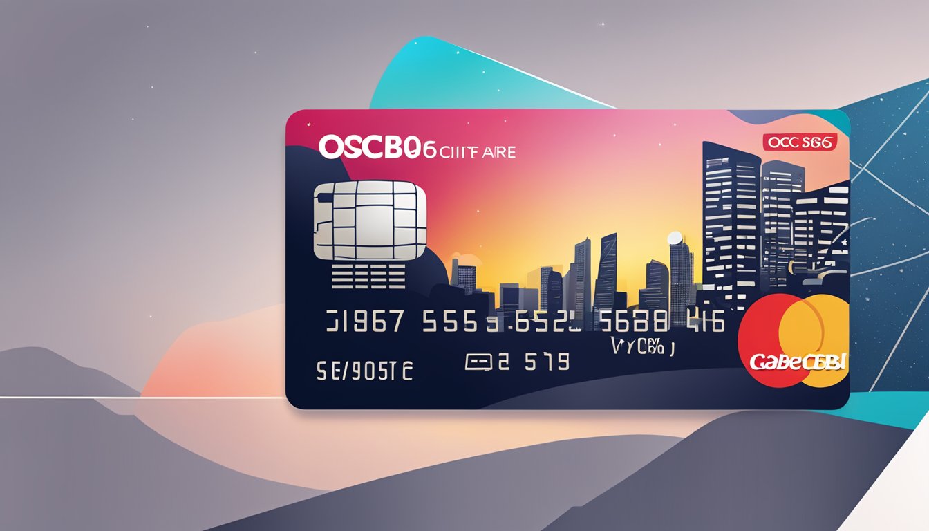 An illustration of the OCBC 365 credit card with the Singapore skyline in the background, showcasing its benefits and features