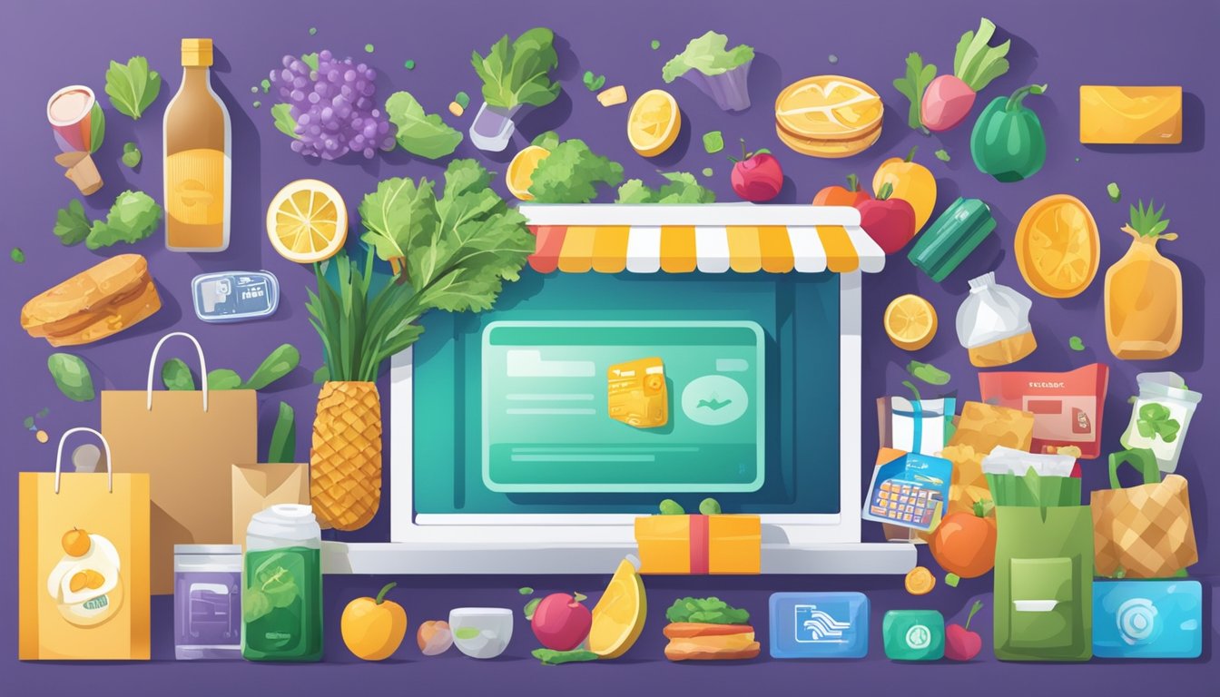 The scene features a credit card surrounded by various perks and services, such as dining, groceries, and entertainment, with cashback symbols displayed prominently