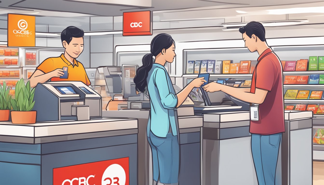 A customer swiping an OCBC 365 credit card at a Singaporean cashback store