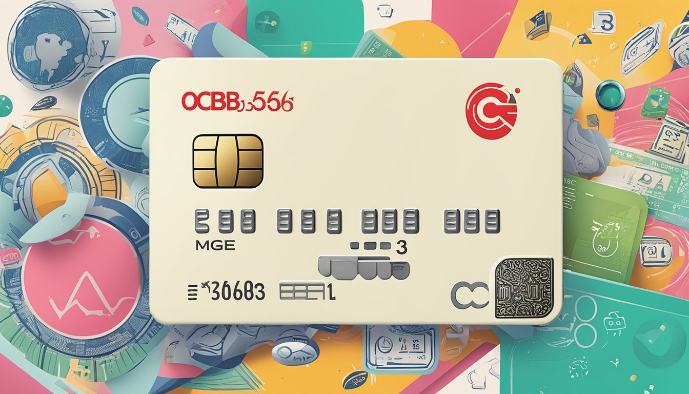 A colorful credit card surrounded by various perks and savings symbols, with a prominent "OCBC 365" logo