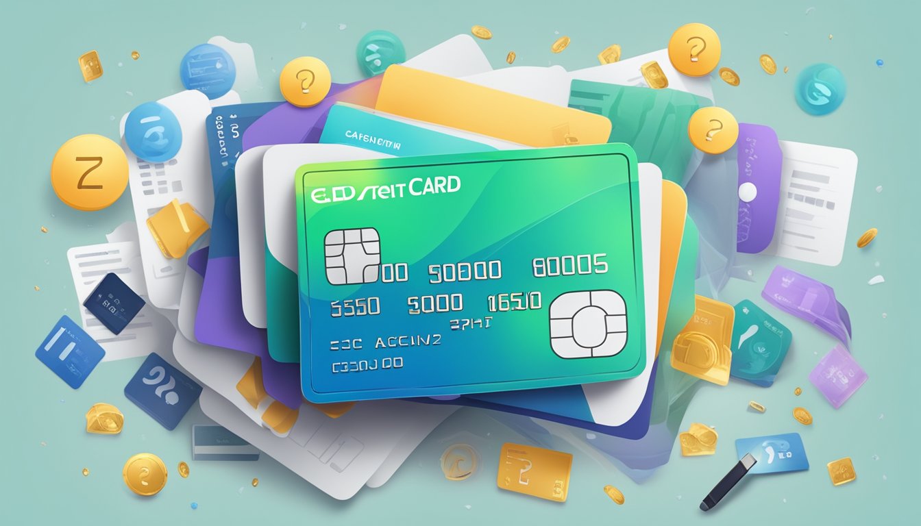 A credit card surrounded by frequently asked questions sign and a minimum spend requirement