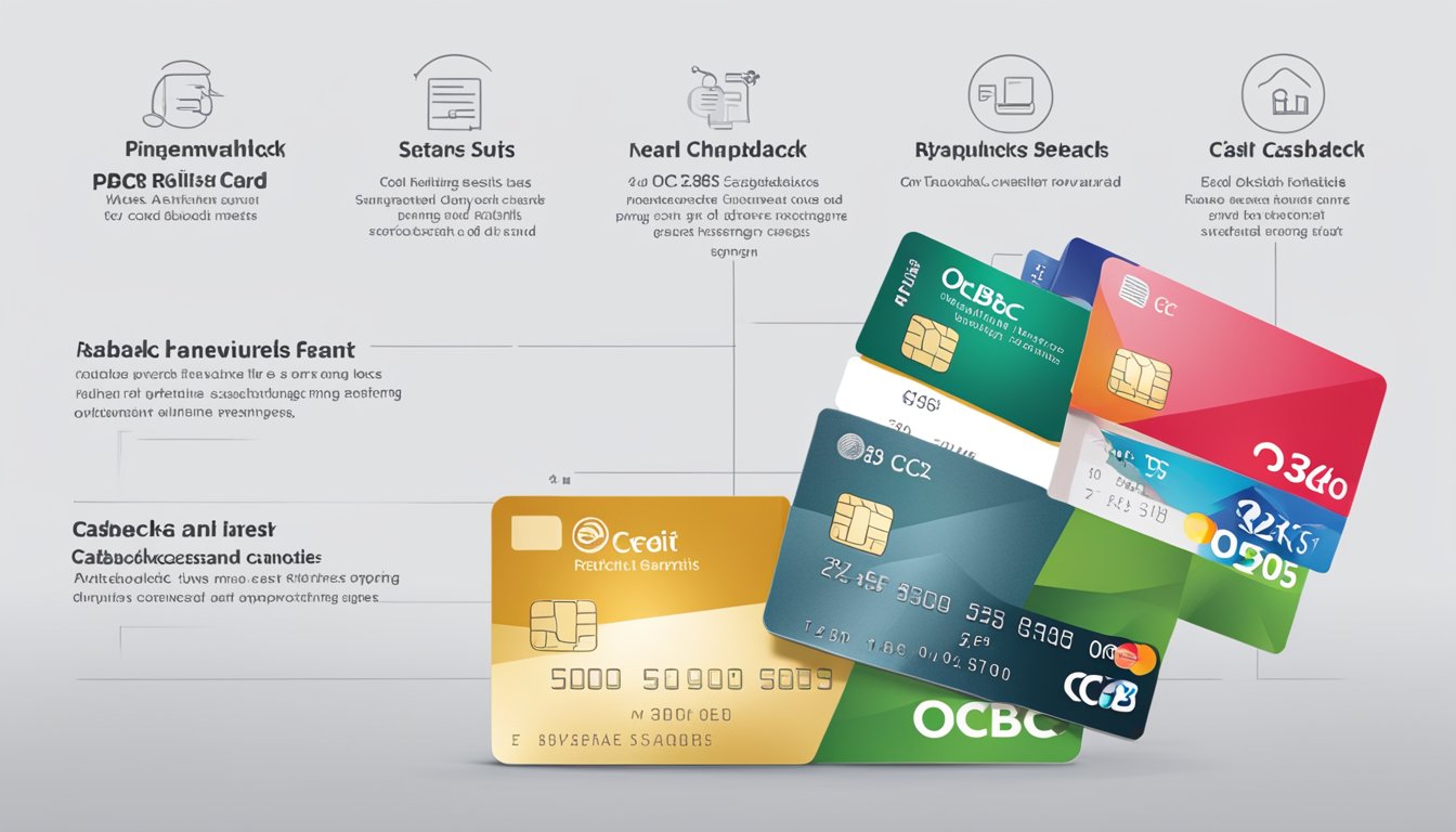 The OCBC 365 Credit Card displayed with its key features highlighted, including cashback rewards, dining privileges, and online shopping benefits