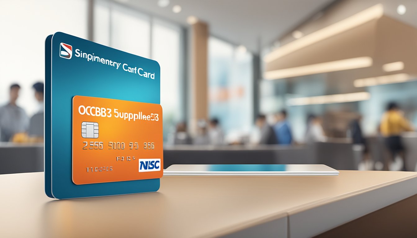 A credit card sitting on a table with a Singaporean bank logo and the words "OCBC 365 Supplementary Card" prominently displayed
