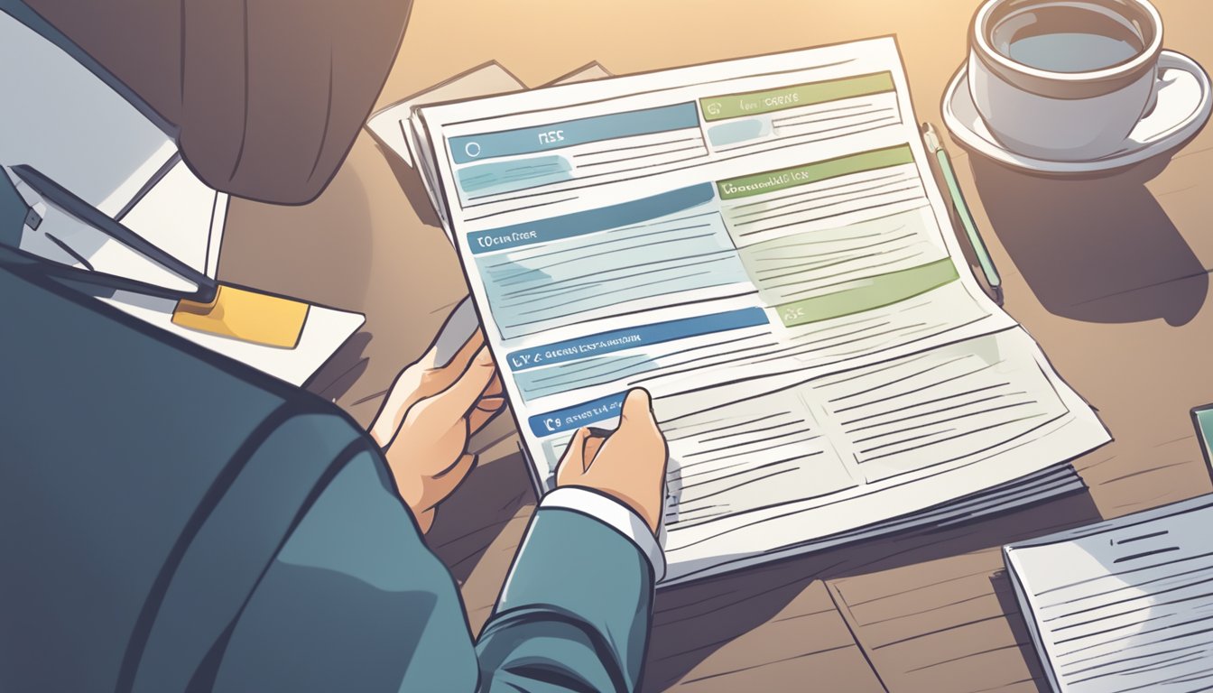 A business owner reviewing a list of fees and charges for OCBC business account, with a focus on the minimum balance requirement in Singapore