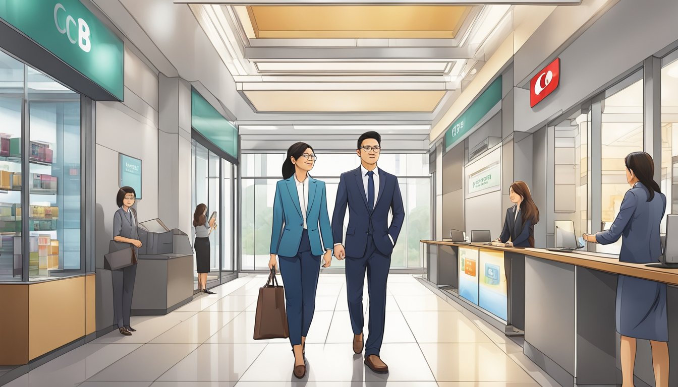 A business owner confidently walks into an OCBC bank branch in Singapore, ready to open a business account and take the next step in supporting their company's growth