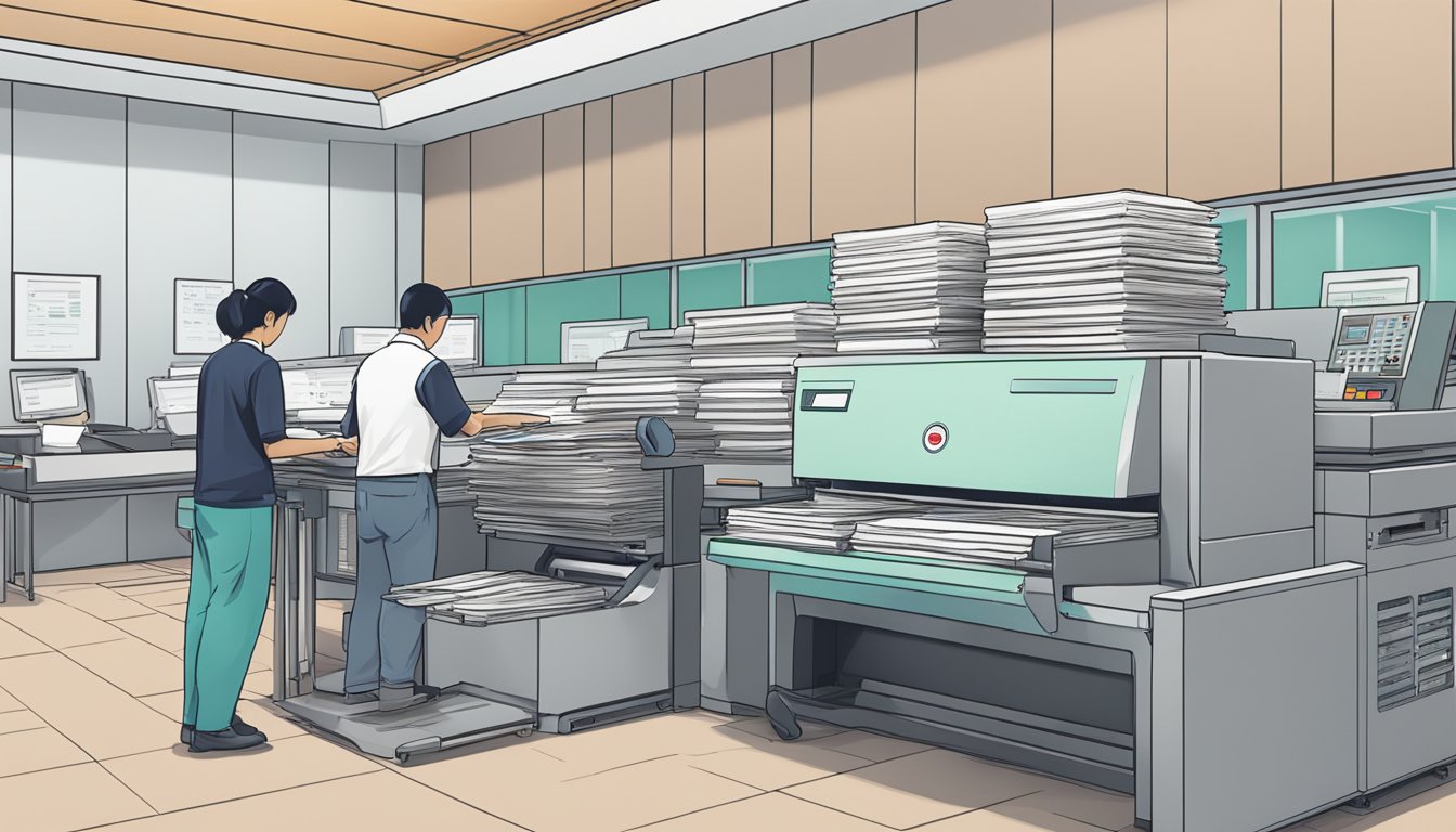 A stack of OCBC cheques being processed through a digital clearing system in Singapore
