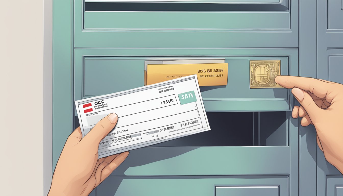 A hand dropping a cheque into an OCBC cheque deposit box in Singapore