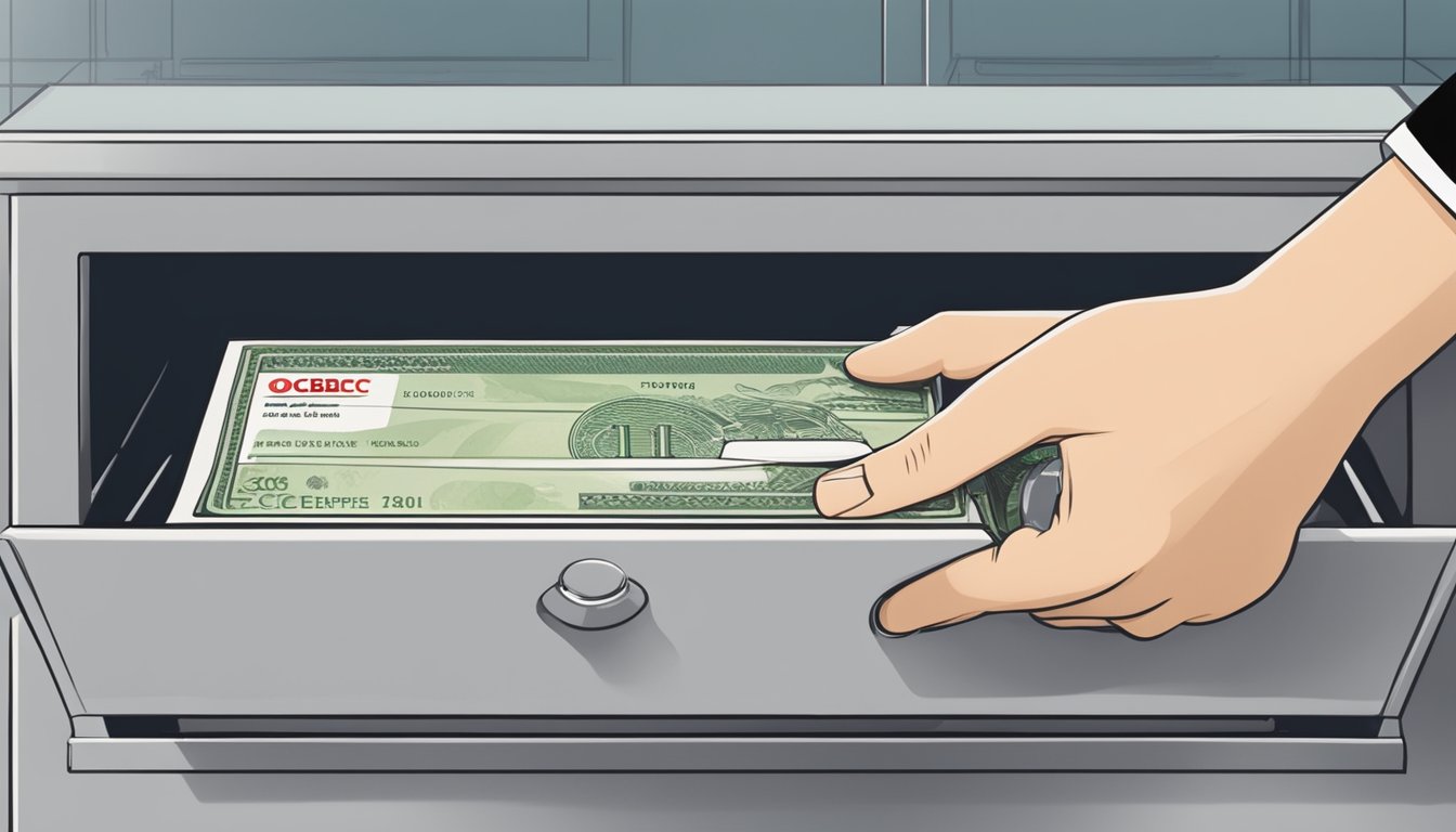 A person dropping a cheque into an OCBC cheque deposit box in Singapore